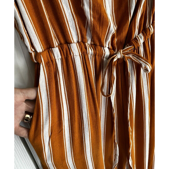 Lulus Crop Jumpsuit Burnt Orange White Striped Pockets Fall Harvest Boho Size XS - Picture 11 of 14